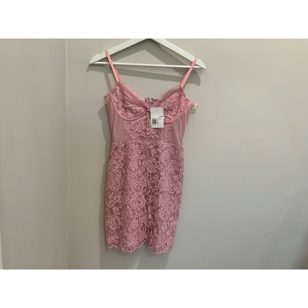 Forever 21 Mauve Pink Lace Corset Mini Dress Underwire Mesh Size S NWT